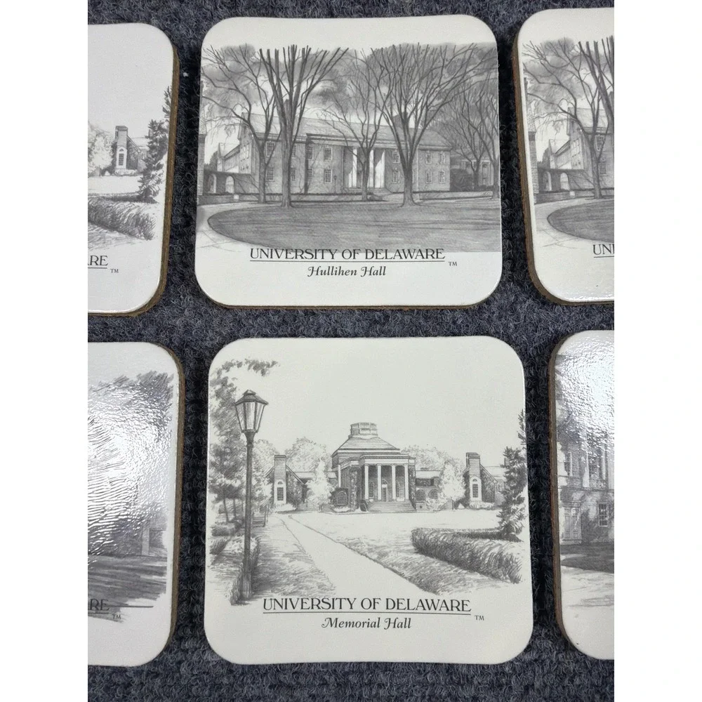 University of Delaware Coasters Set of 6 with Wood Caddy